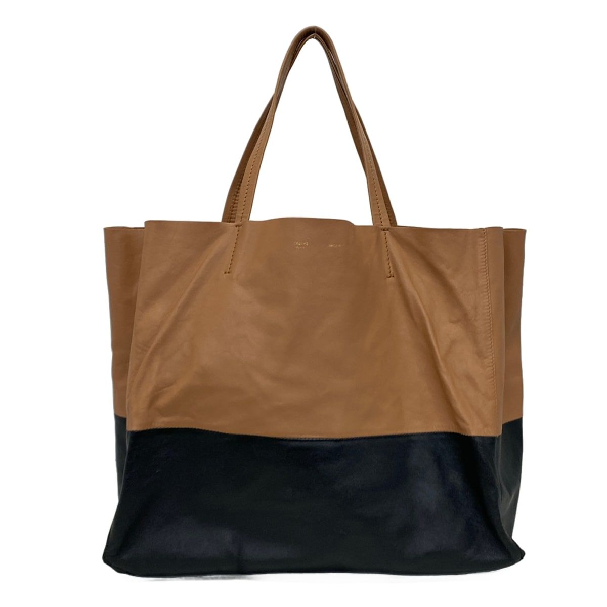 Celine Tote Horizontal Cover Brown Black Leather