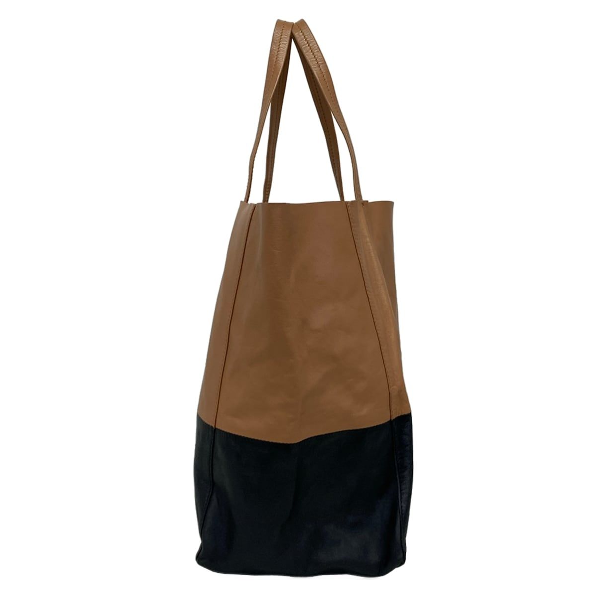 Celine Tote Horizontal Cover Brown Black Leather