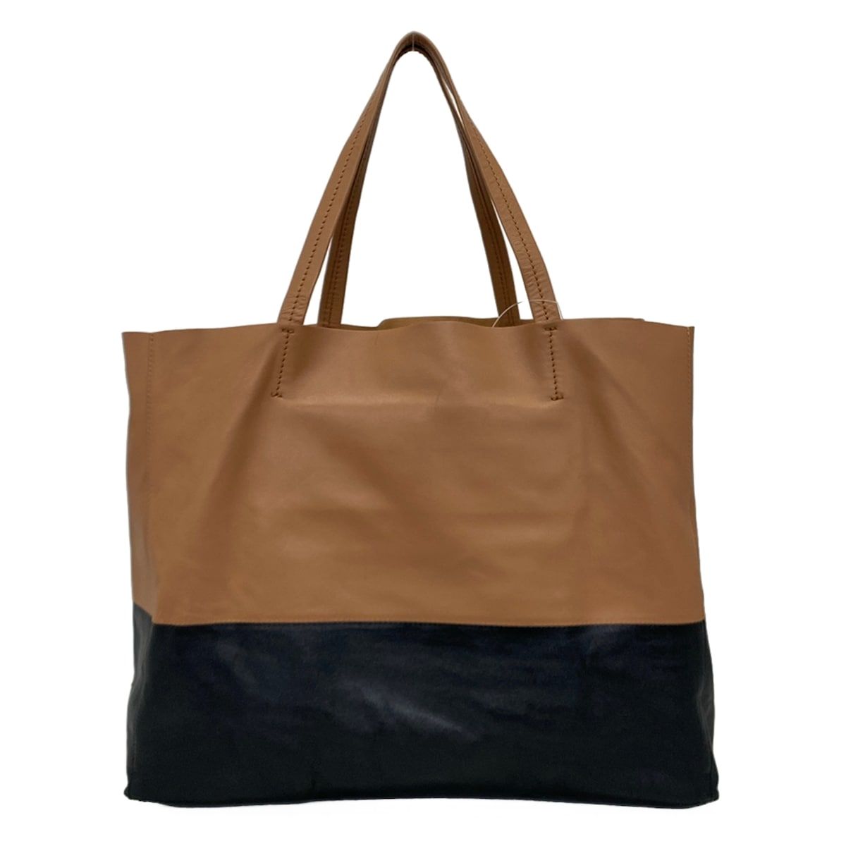 Celine Tote Horizontal Cover Brown Black Leather