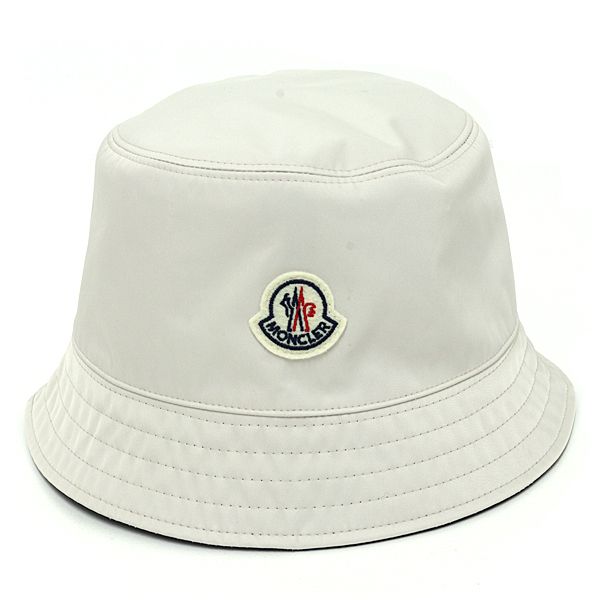 Moncler Bucket Hat Reversible Logo Patch Hat White Navy