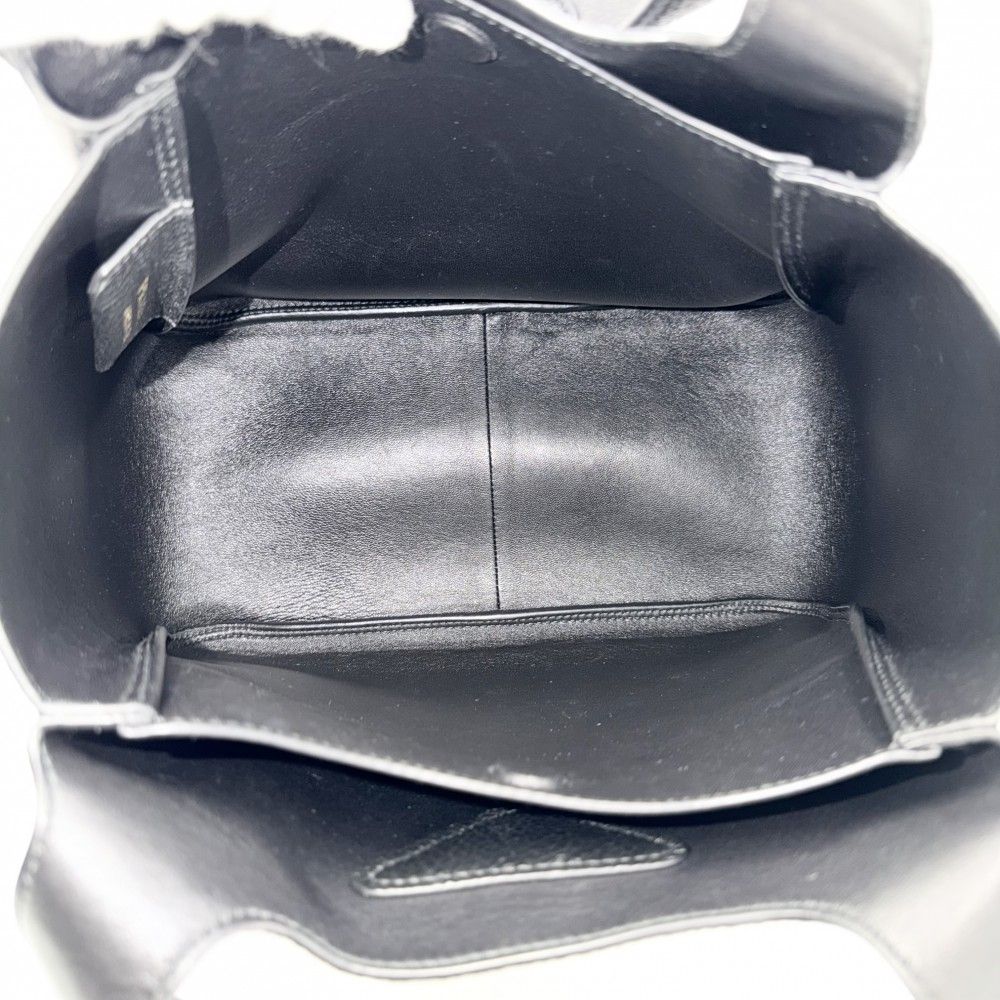 Prada Handbag Triangle Logo Small Leather Tote Black Gold