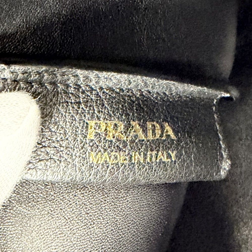 Prada Handbag Triangle Logo Small Leather Tote Black Gold