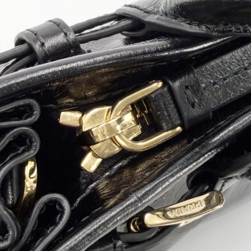 Prada 2-Way Bonnie Mini Crossbody Shoulder Bag Triangle Logo Leather Black Gold