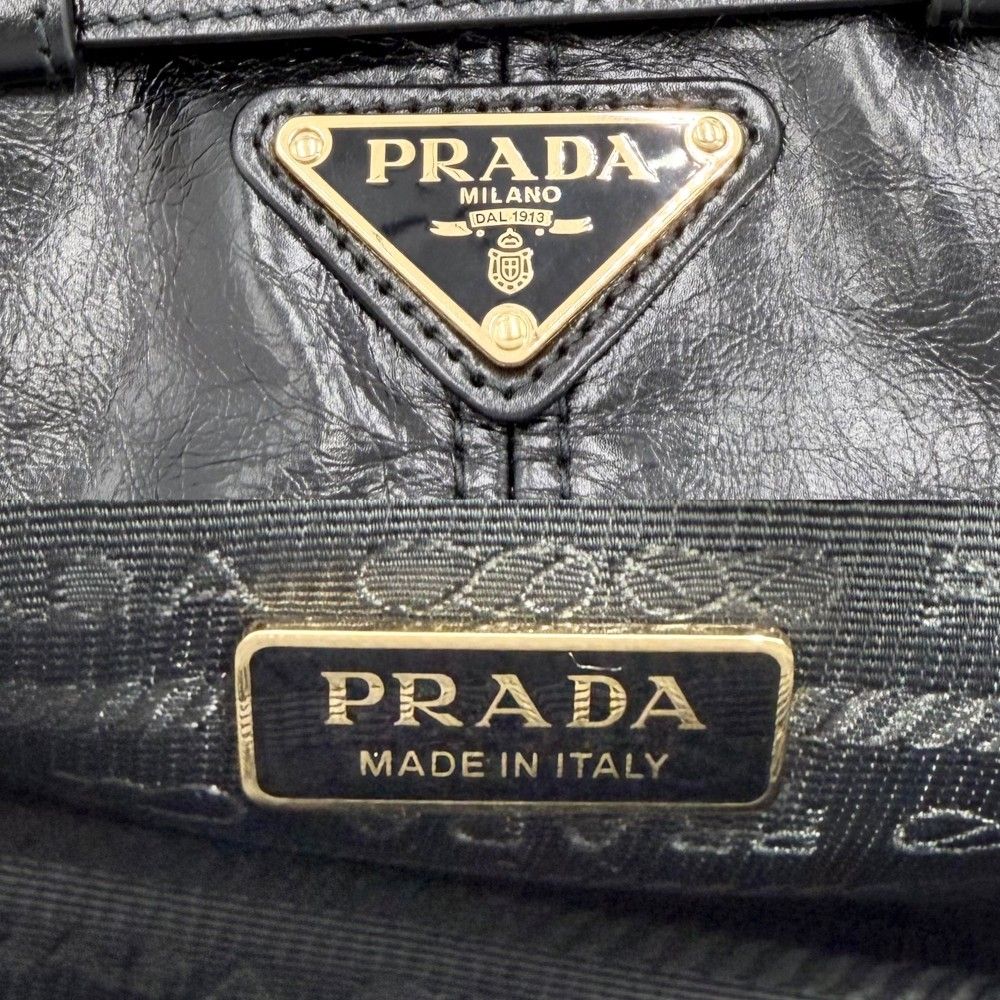 Prada 2-Way Bonnie Mini Crossbody Shoulder Bag Triangle Logo Leather Black Gold