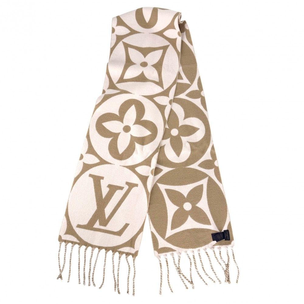 Louis Vuitton Scarf Flight Mode LV Medallion Wool Pink Beige Winter
