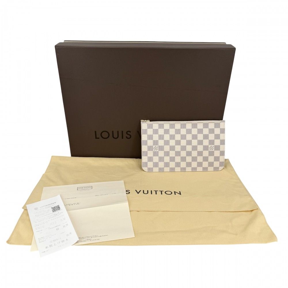 Louis Vuitton Tote Neverfull MM Handbag Shoulder Damier Azur Canvas White Gold
