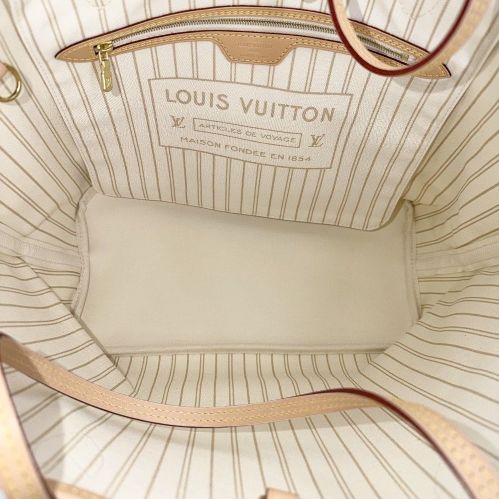 Louis Vuitton Tote Neverfull MM Handbag Shoulder Damier Azur Canvas White Gold