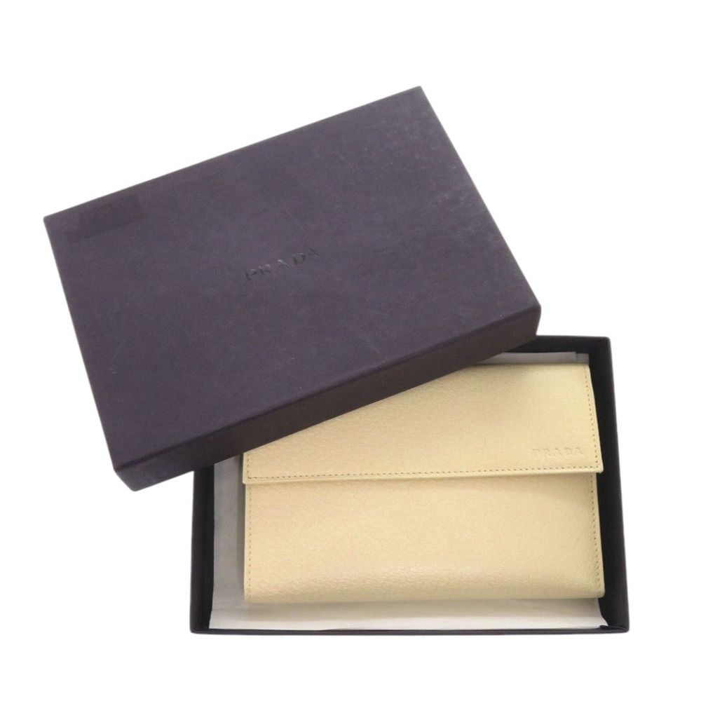 Prada Leather Corda Beige Trifold Wallet