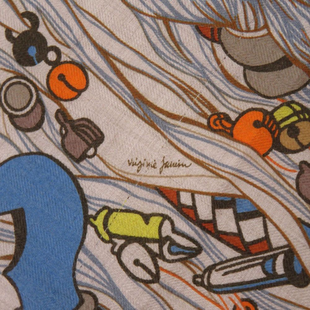 Hermes Carre 100 Wild Rythme Rhythm Cashmere Silk Etoupe Marine Beige Blue