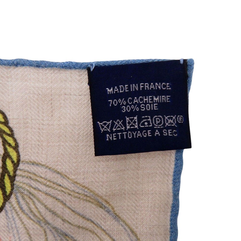 Hermes Carre 100 Wild Rythme Rhythm Cashmere Silk Etoupe Marine Beige Blue