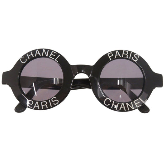 Chanel Vintage CC Logo Round Acetate Black Sunglasses Eyewear