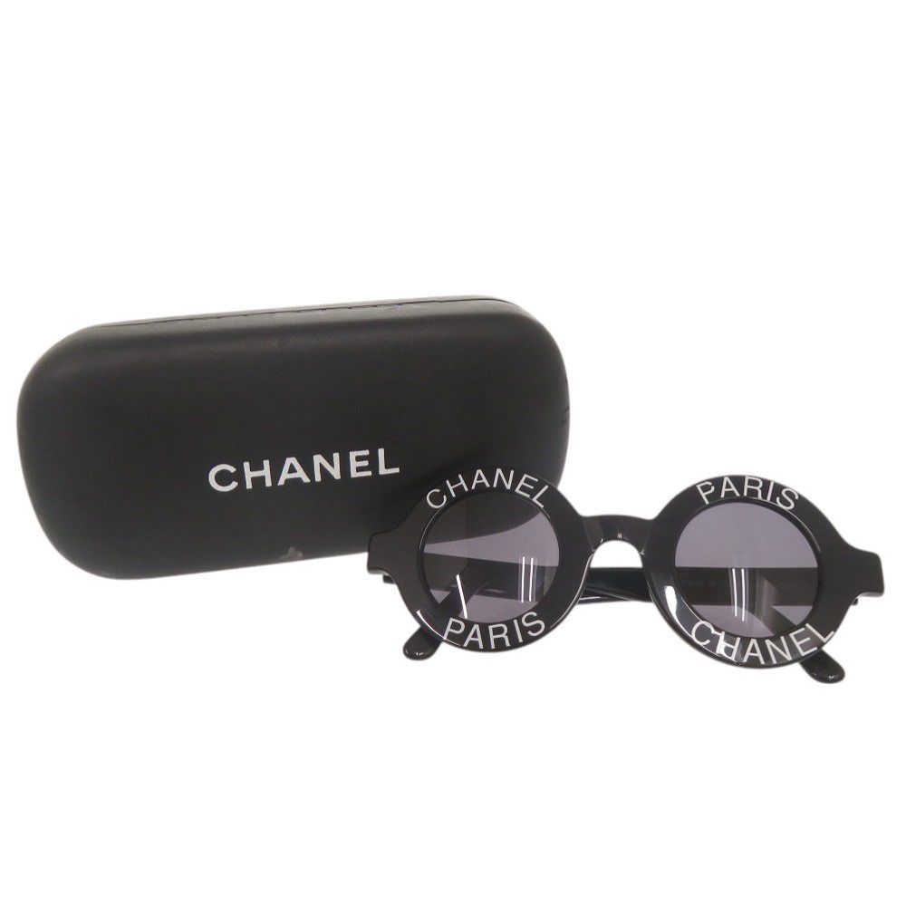 Chanel Vintage CC Logo Round Acetate Black Sunglasses Eyewear