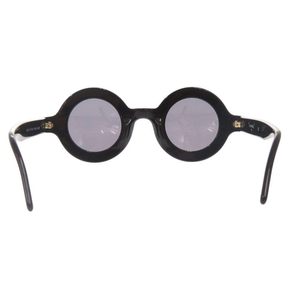 Chanel Vintage CC Logo Round Acetate Black Sunglasses Eyewear