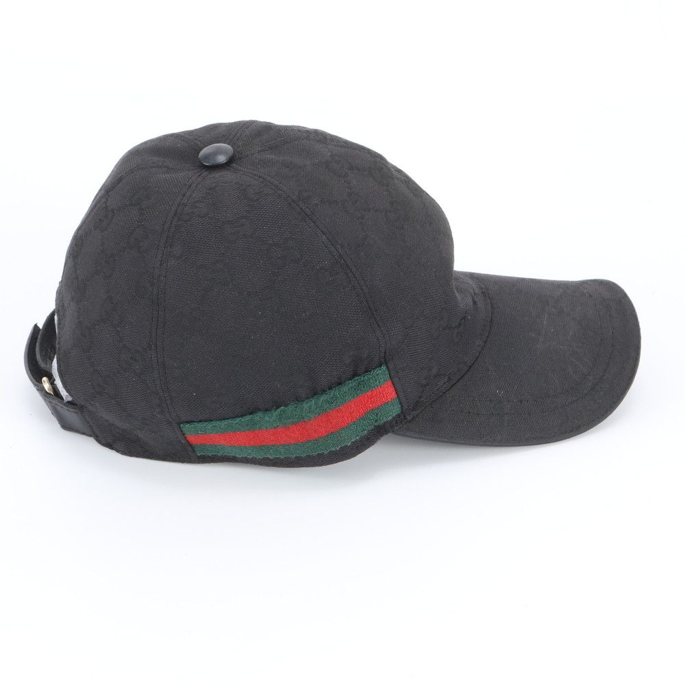 Gucci GG Canvas Sherry Line Baseball Cap Hat Black Ree