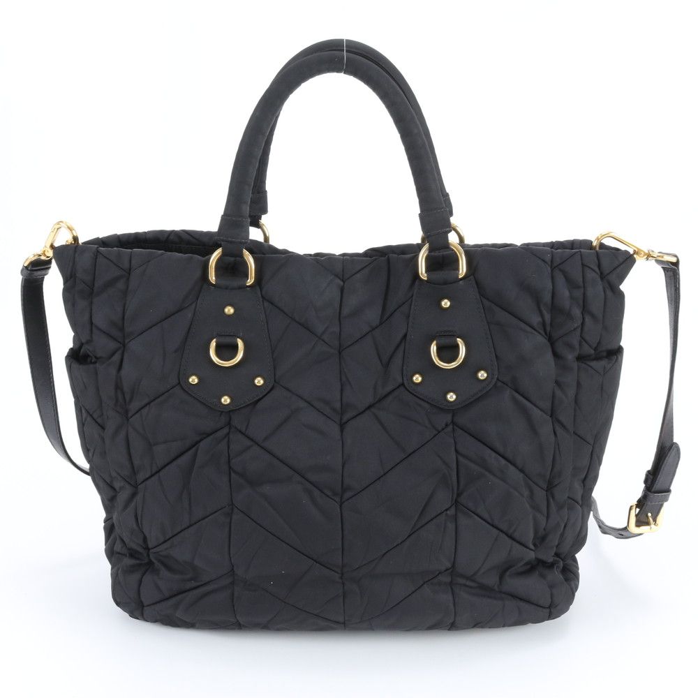 Prada Tessuto Nylon Quilted Leather 2-Way Shoulder Bag Crossbody Hand Tote Rbe
