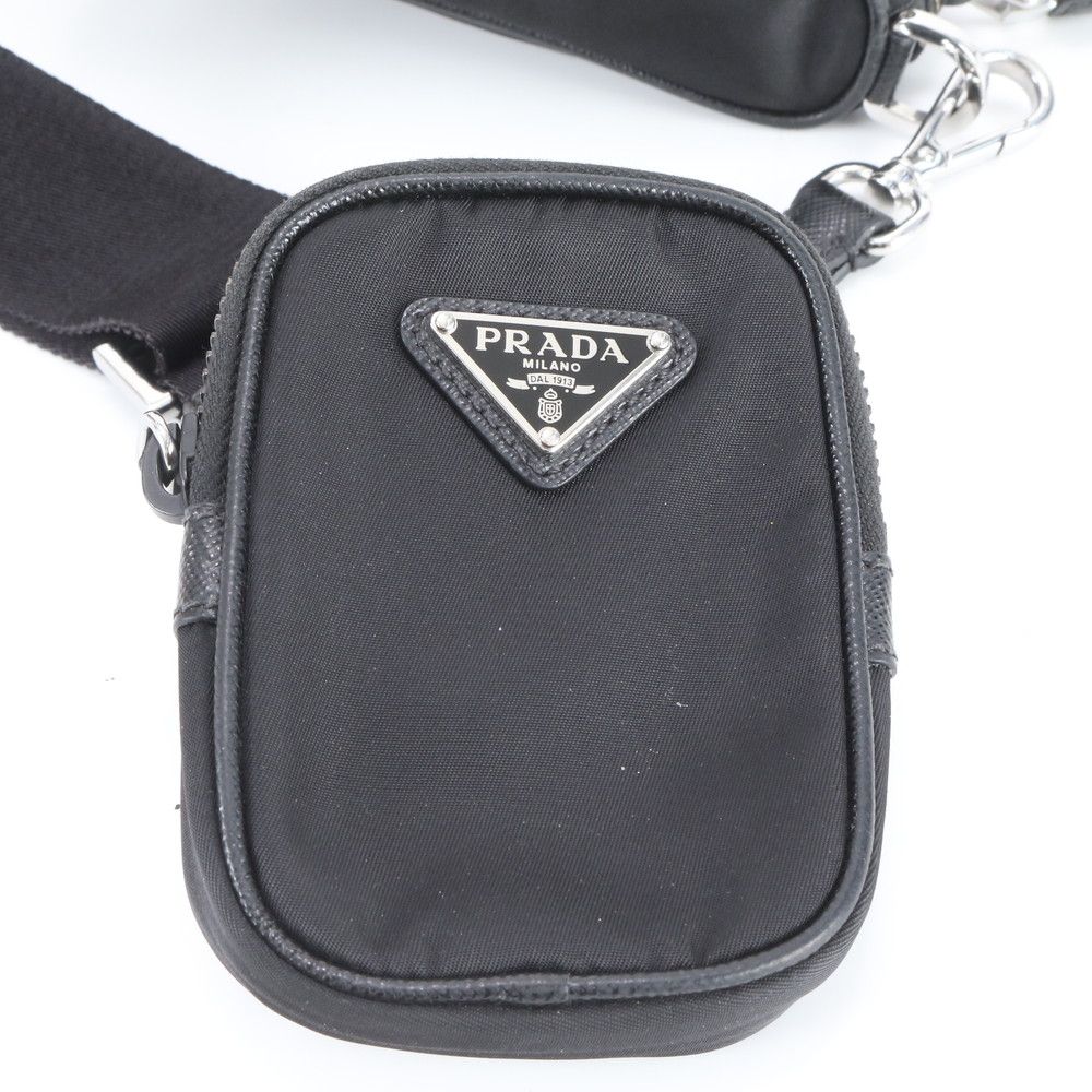 Prada Nylon Leather Shoulder Bag Crossbody Messenger Business Black Rbe