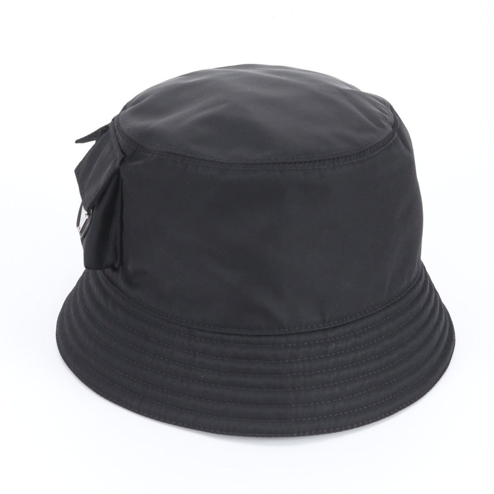 Prada Tag Re-Nylon Triangle Logo Bucket Hat Black Ree