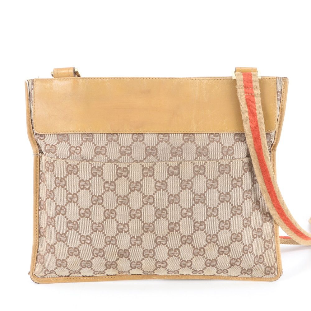 Gucci GG Canvas 019 Leather Shoulder Bag Crossbody Messenger Business Brown Mwe