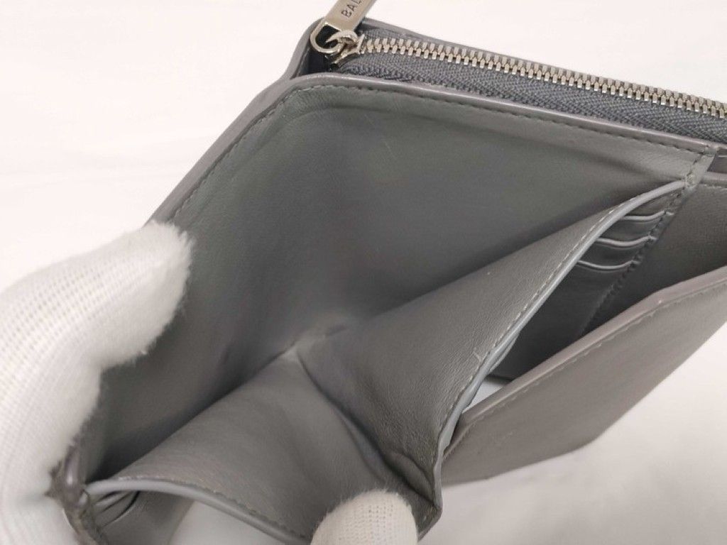 Balenciaga Trifold Wallet Envelope Gray Leather Compact Silver