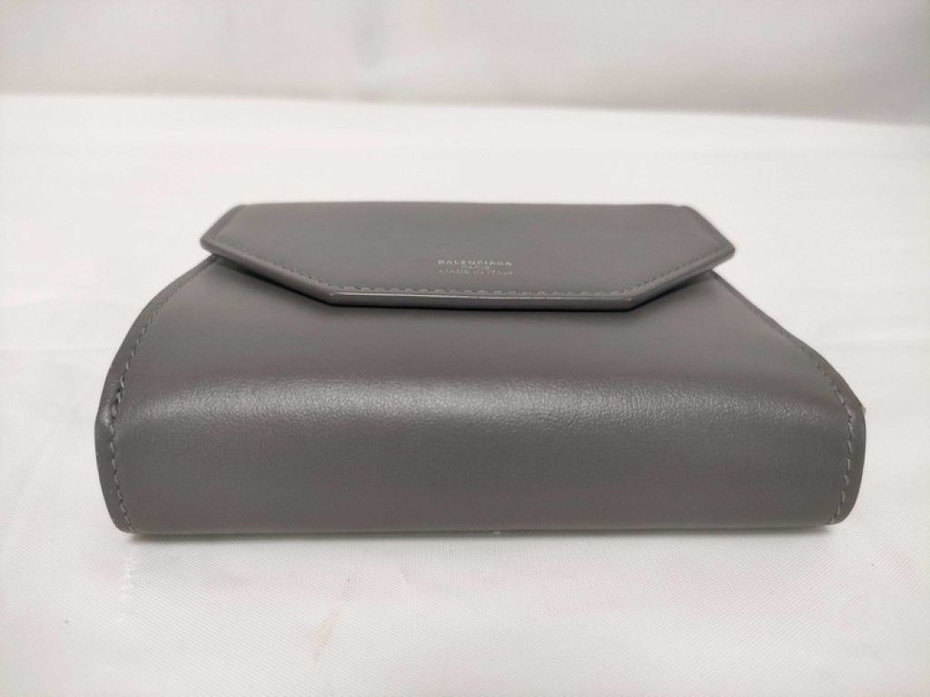 Balenciaga Trifold Wallet Envelope Gray Leather Compact Silver