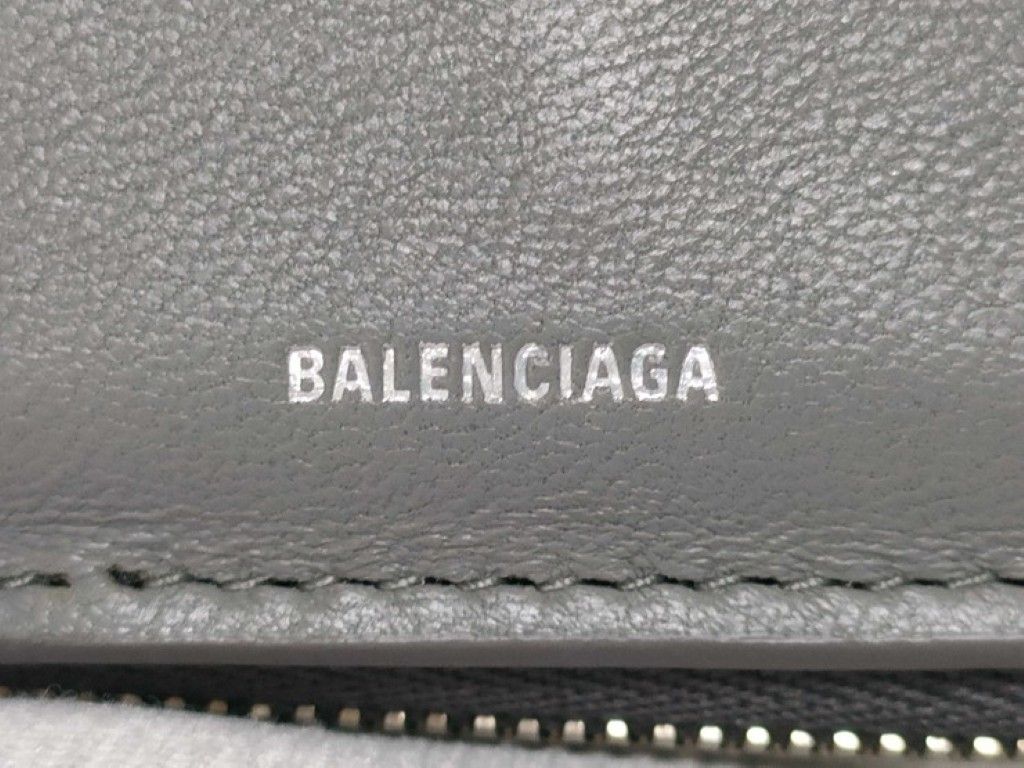 Balenciaga Trifold Wallet Envelope Gray Leather Compact Silver