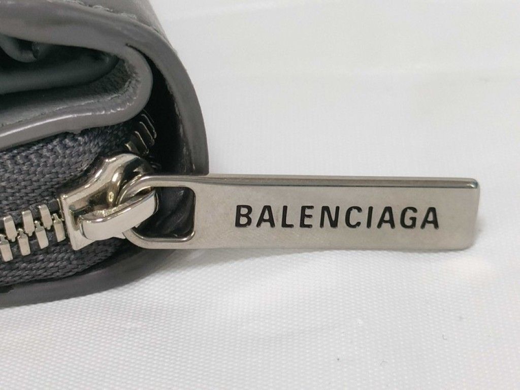 Balenciaga Trifold Wallet Envelope Gray Leather Compact Silver
