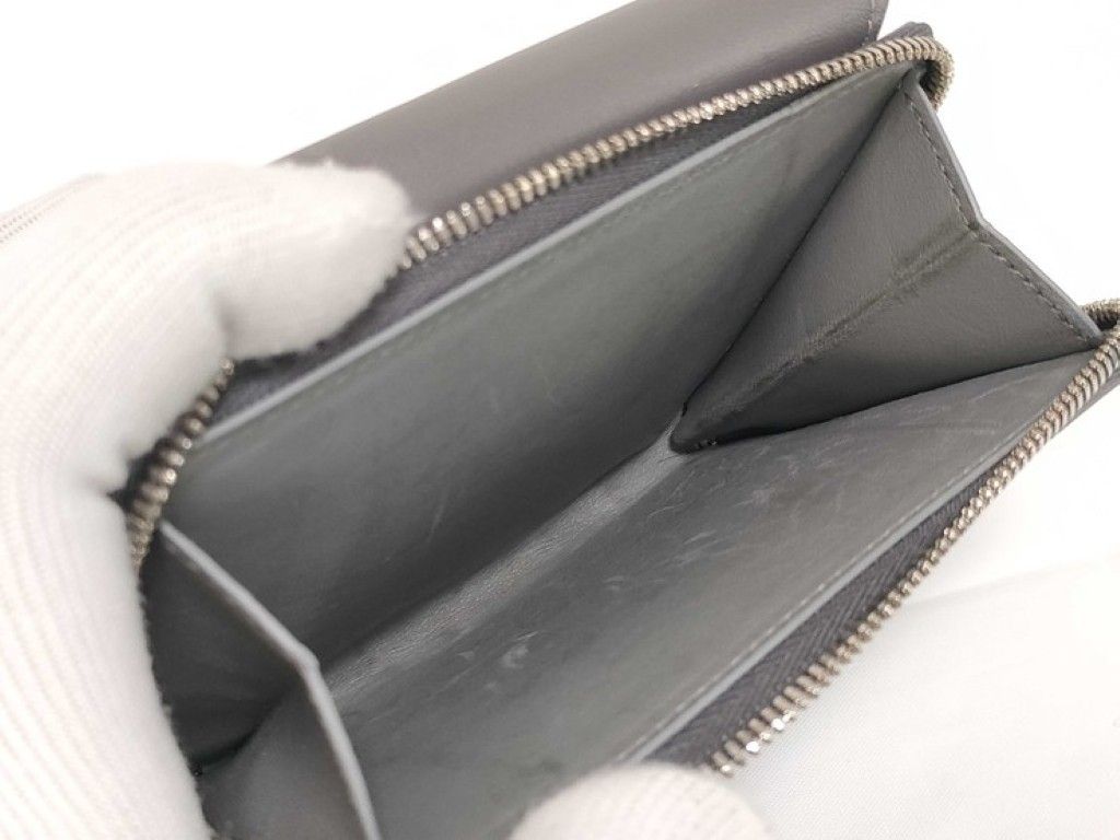 Balenciaga Trifold Wallet Envelope Gray Leather Compact Silver