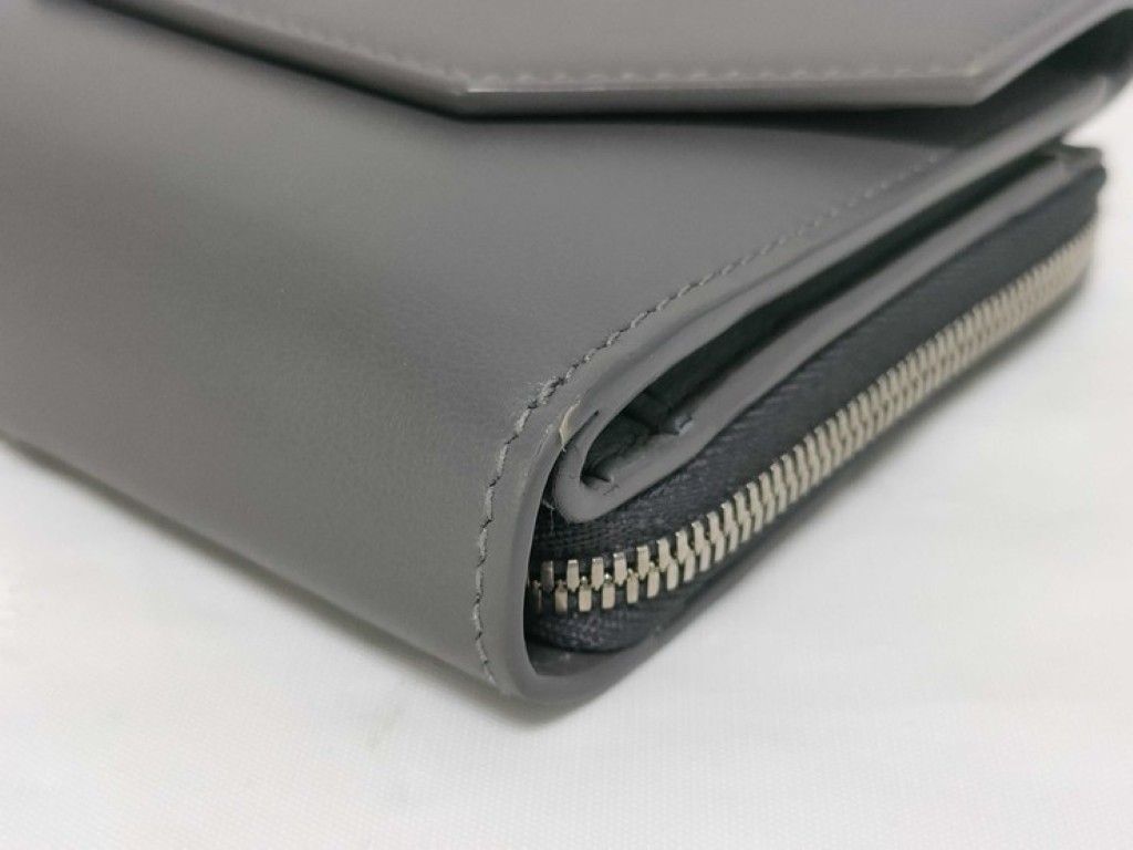 Balenciaga Trifold Wallet Envelope Gray Leather Compact Silver