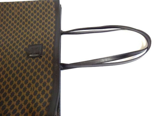 Celine 2 Tote Leather Brown Document Case Work Macadam Pattern All Over