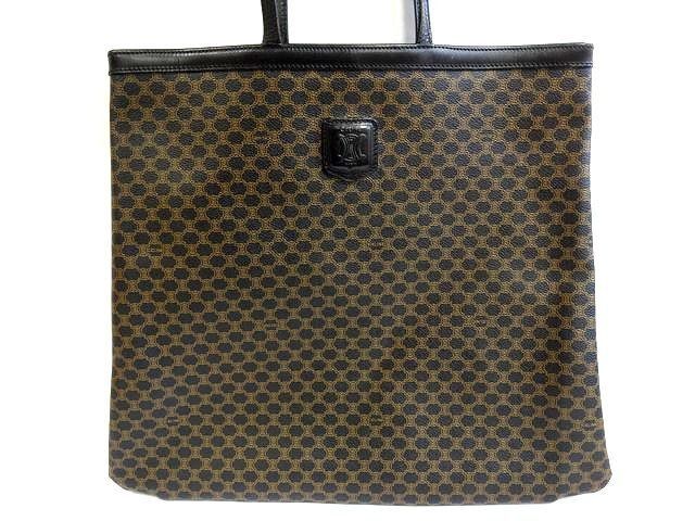 Celine 2 Tote Leather Brown Document Case Work Macadam Pattern All Over
