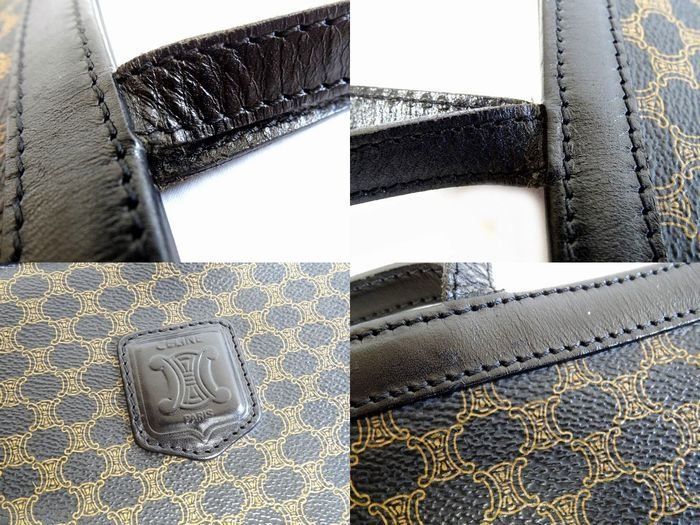 Celine 2 Tote Leather Brown Document Case Work Macadam Pattern All Over