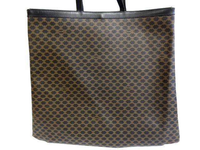 Celine 2 Tote Leather Brown Document Case Work Macadam Pattern All Over