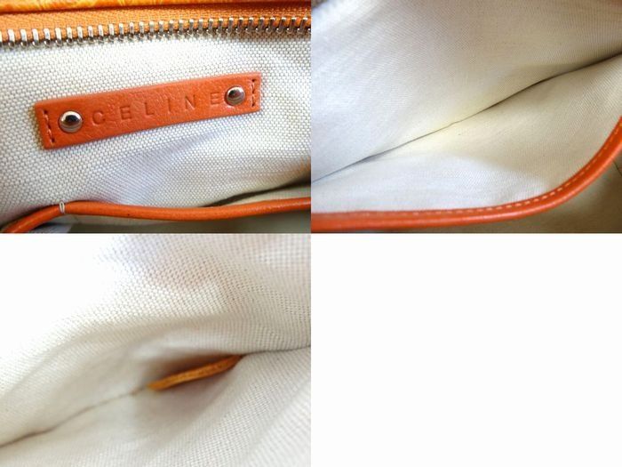 Celine Wc Saruki Handbag Leather Canvas Carriage Pattern All Over Orange