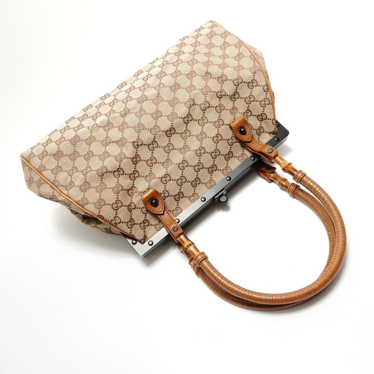 Gucci Handbag GG Canvas Bamboo Handle Pouch