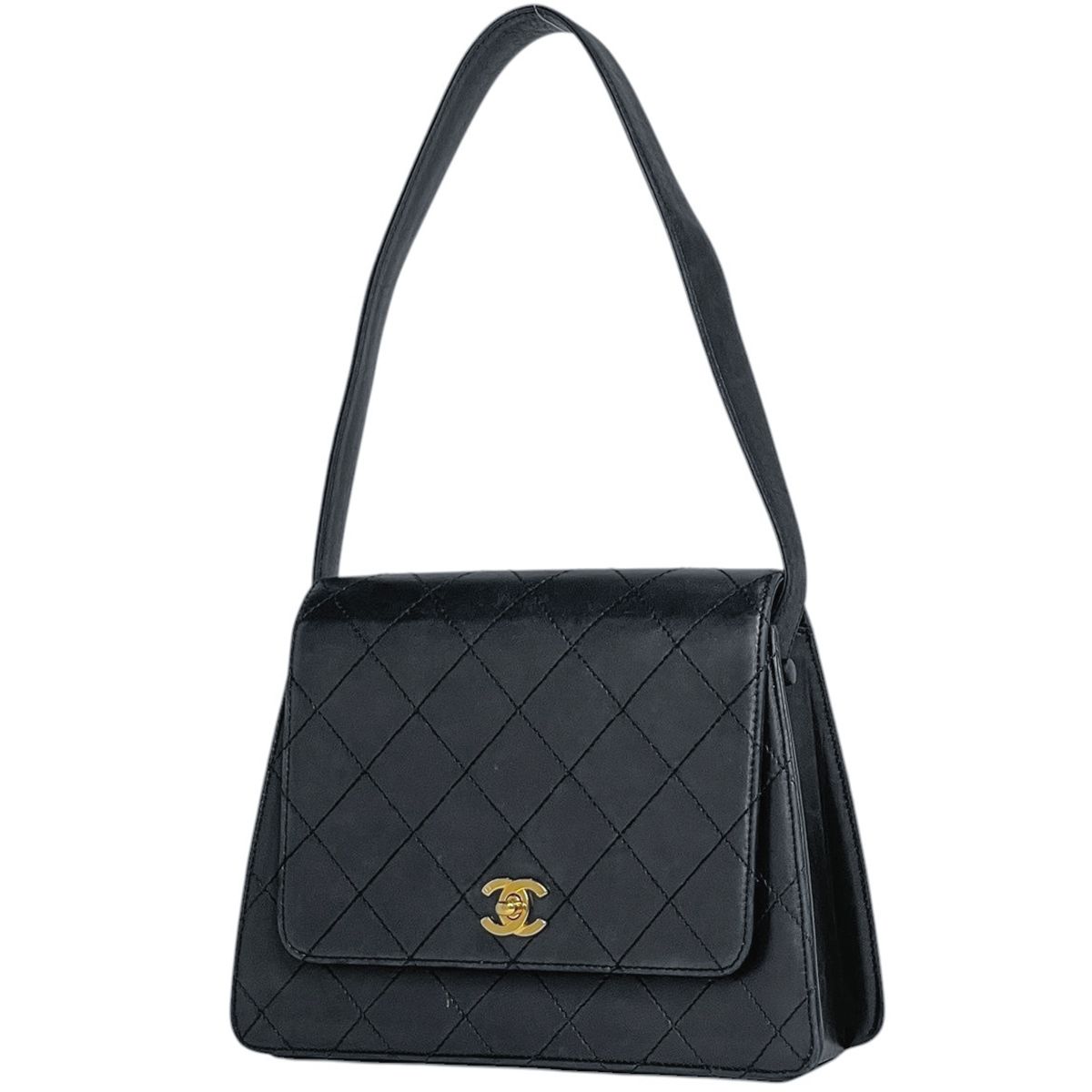 Chanel CC Logo Shoulder Bag Quilted Leather Black