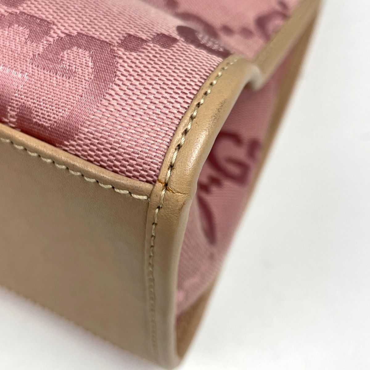 Gucci Jackie Line Handbag GG Pattern Canvas Pink Beige