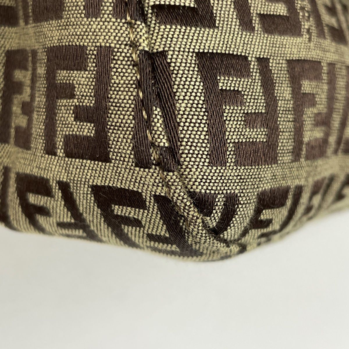 Fendi Zucchino Pattern Shoulder Bag Mini Mamma Baguette Bag Canvas Brown Beige