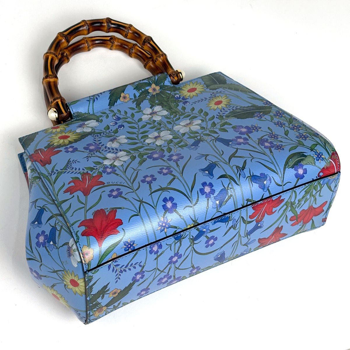 Gucci Nymfair Small New Flora Handbag 2-Way Bamboo Leather Blue