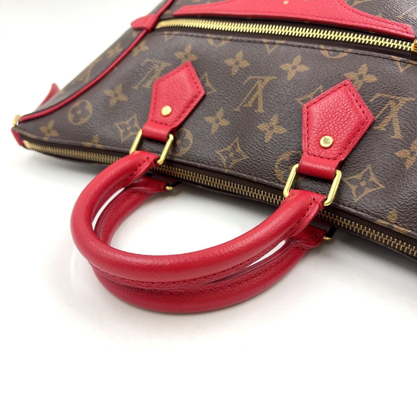 Louis Vuitton Tournelle PM Monogram Cerise Leather Brown Red Handbag Gold