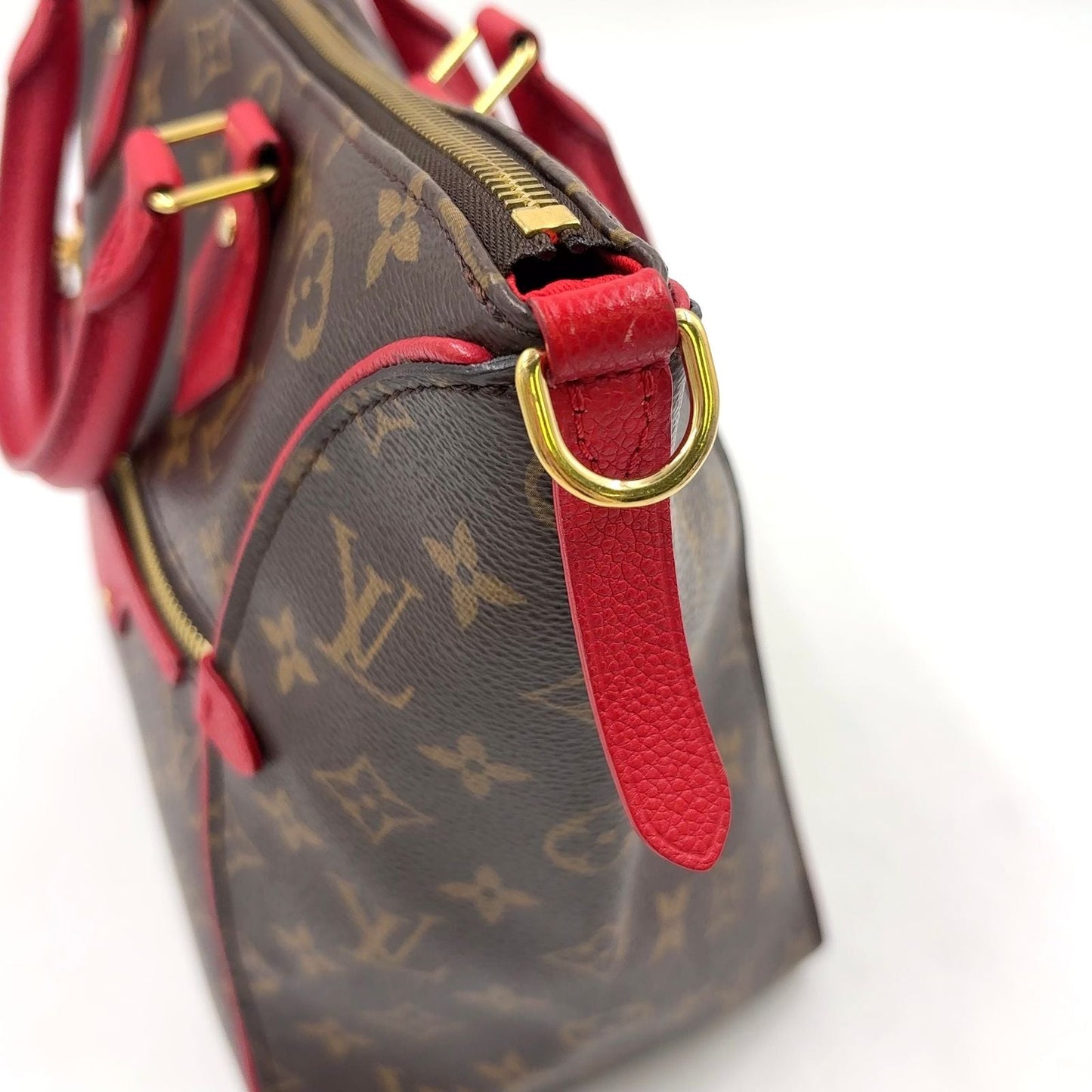 Louis Vuitton Tournelle PM Monogram Cerise Leather Brown Red Handbag Gold