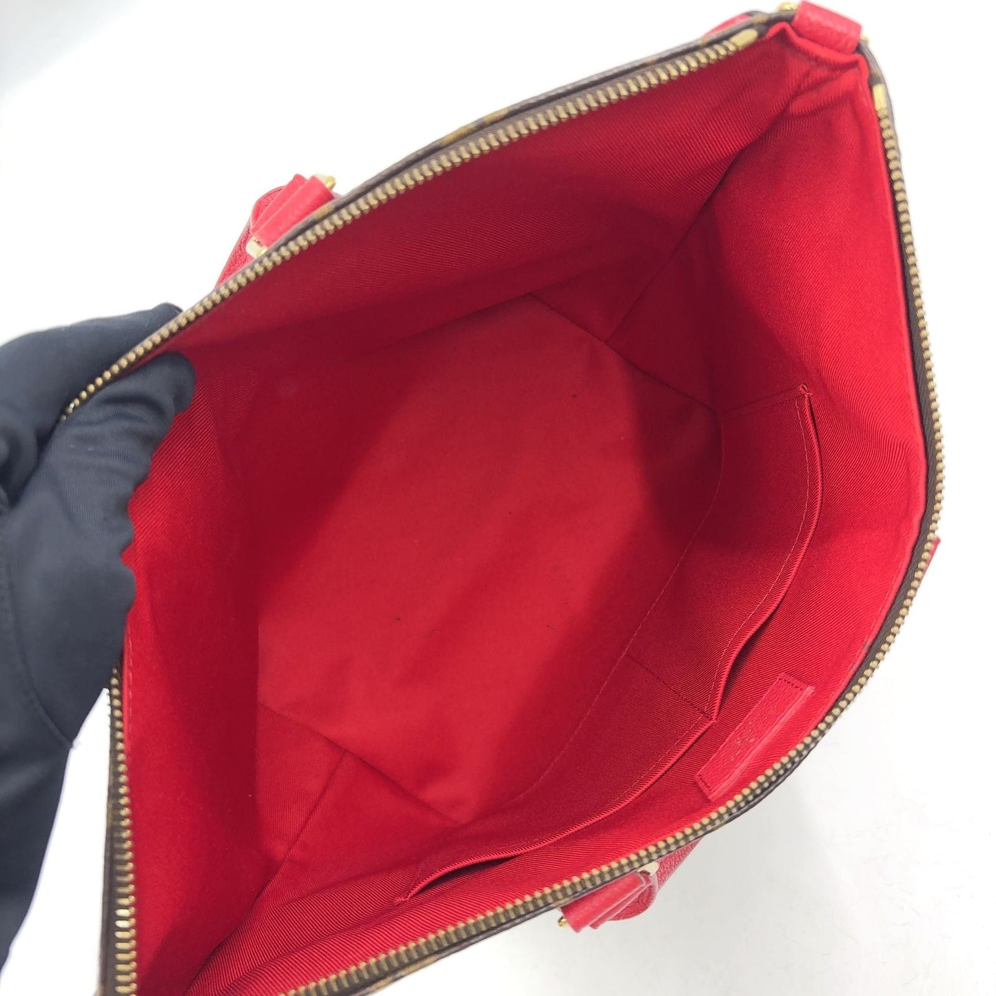 Louis Vuitton Tournelle PM Monogram Cerise Leather Brown Red Handbag Gold