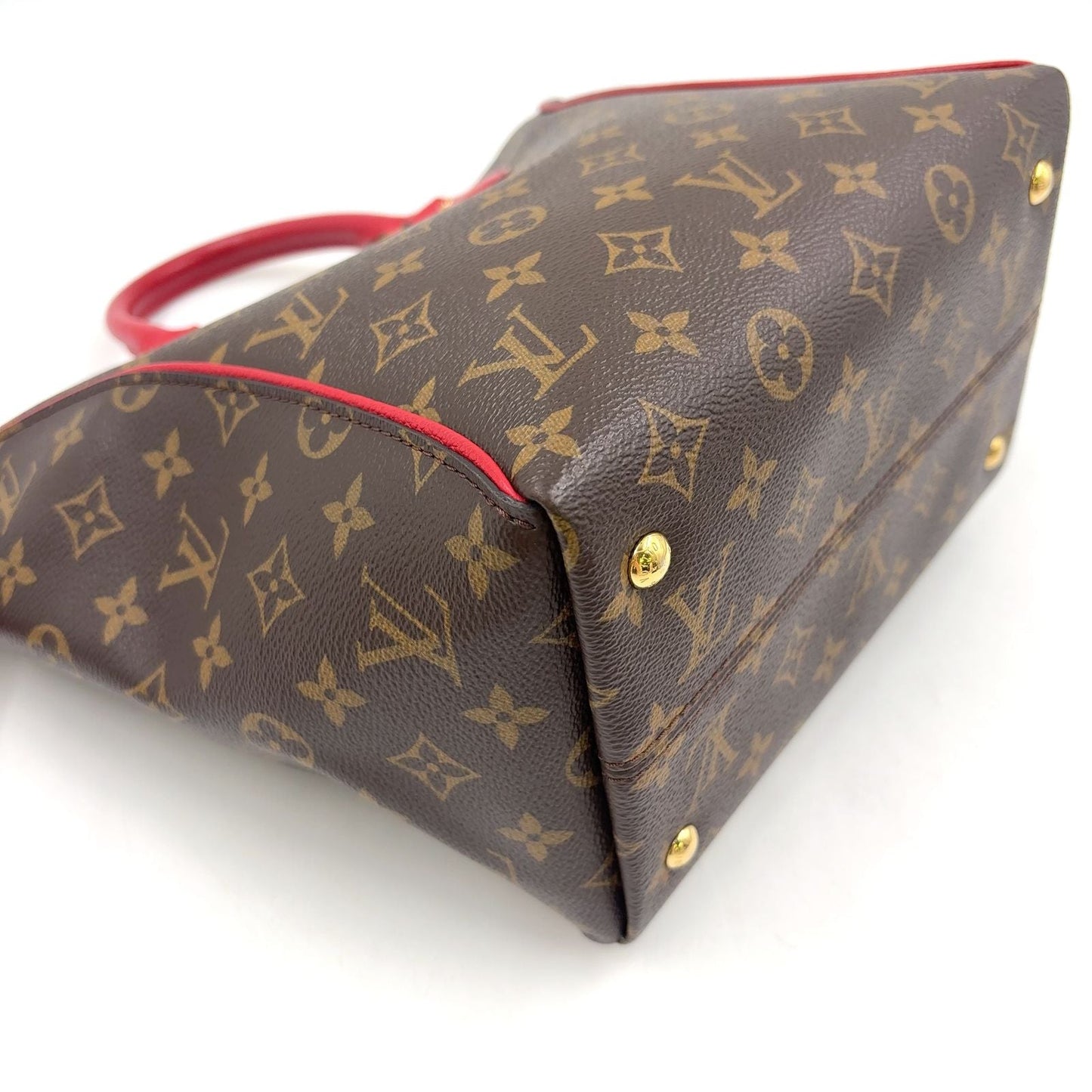 Louis Vuitton Tournelle PM Monogram Cerise Leather Brown Red Handbag Gold