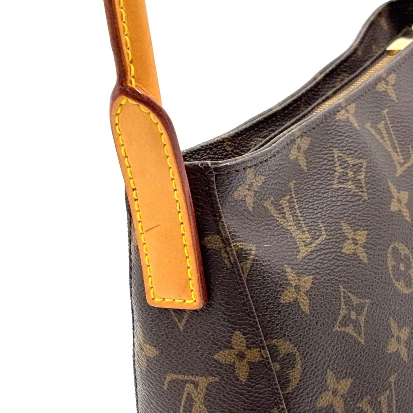 Louis Vuitton Looping MM Monogram Leather Brown Handbag Gold