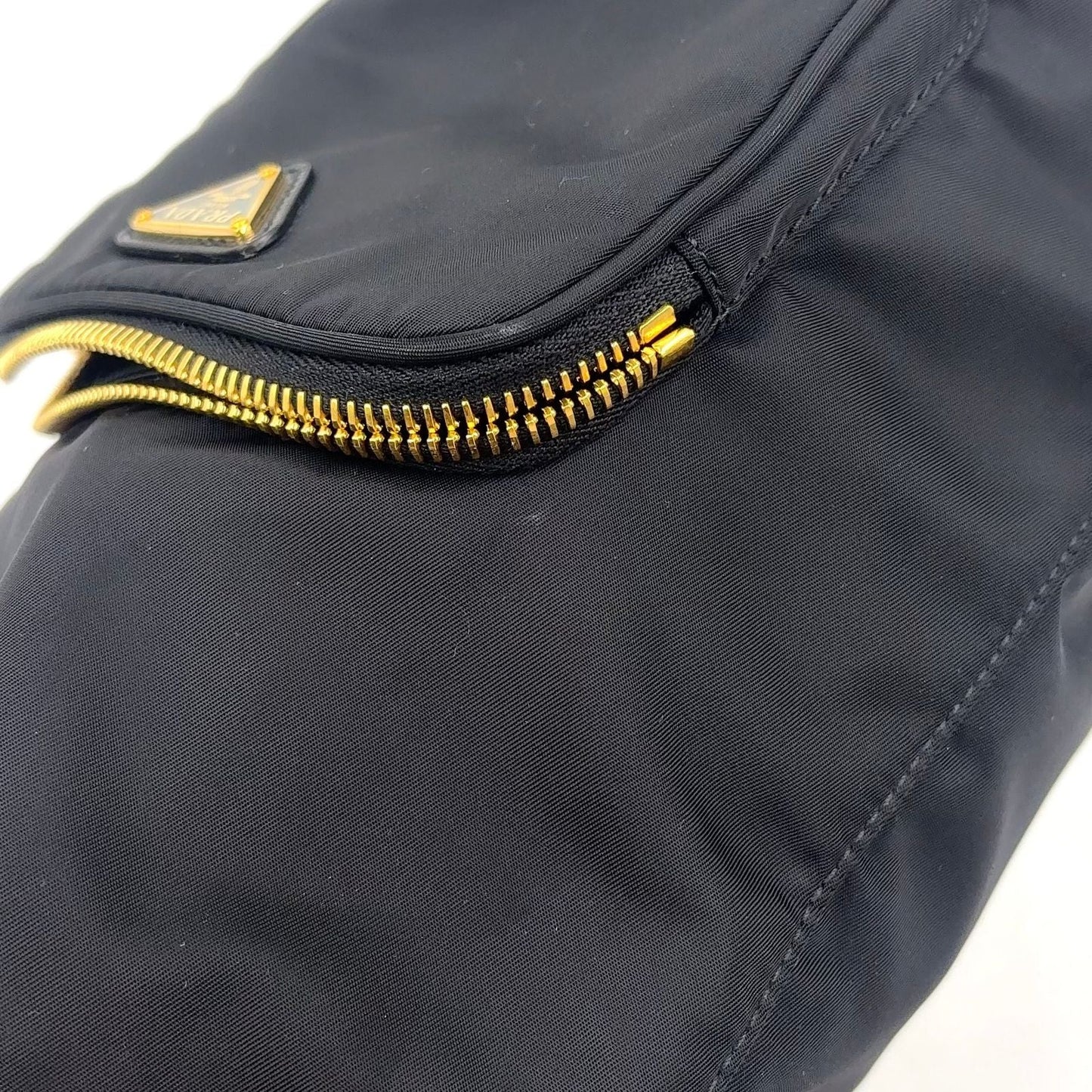 Prada Bucket 2-Way Nylon Black Handbag Gold