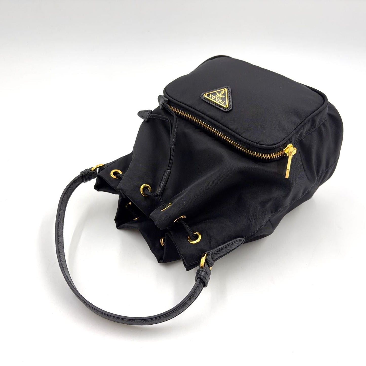 Prada Bucket 2-Way Nylon Black Handbag Gold