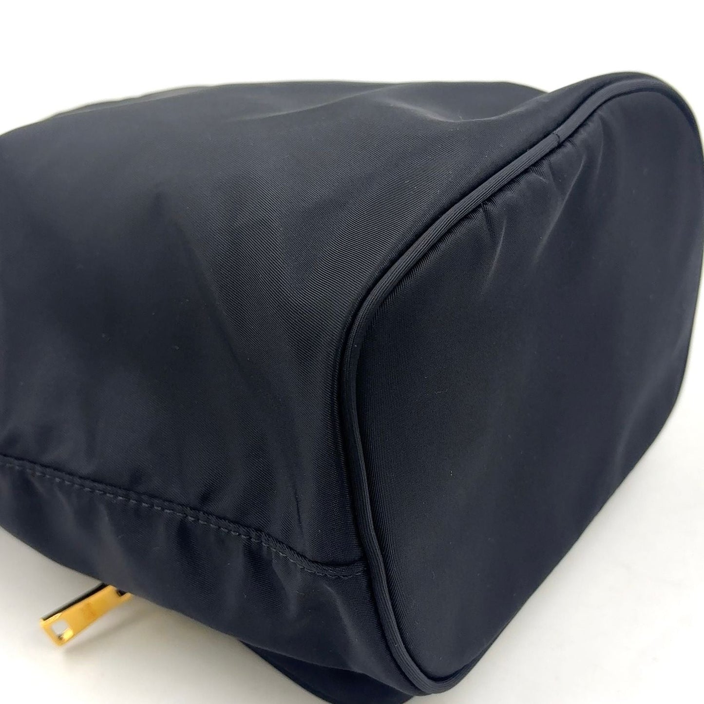 Prada Bucket 2-Way Nylon Black Handbag Gold