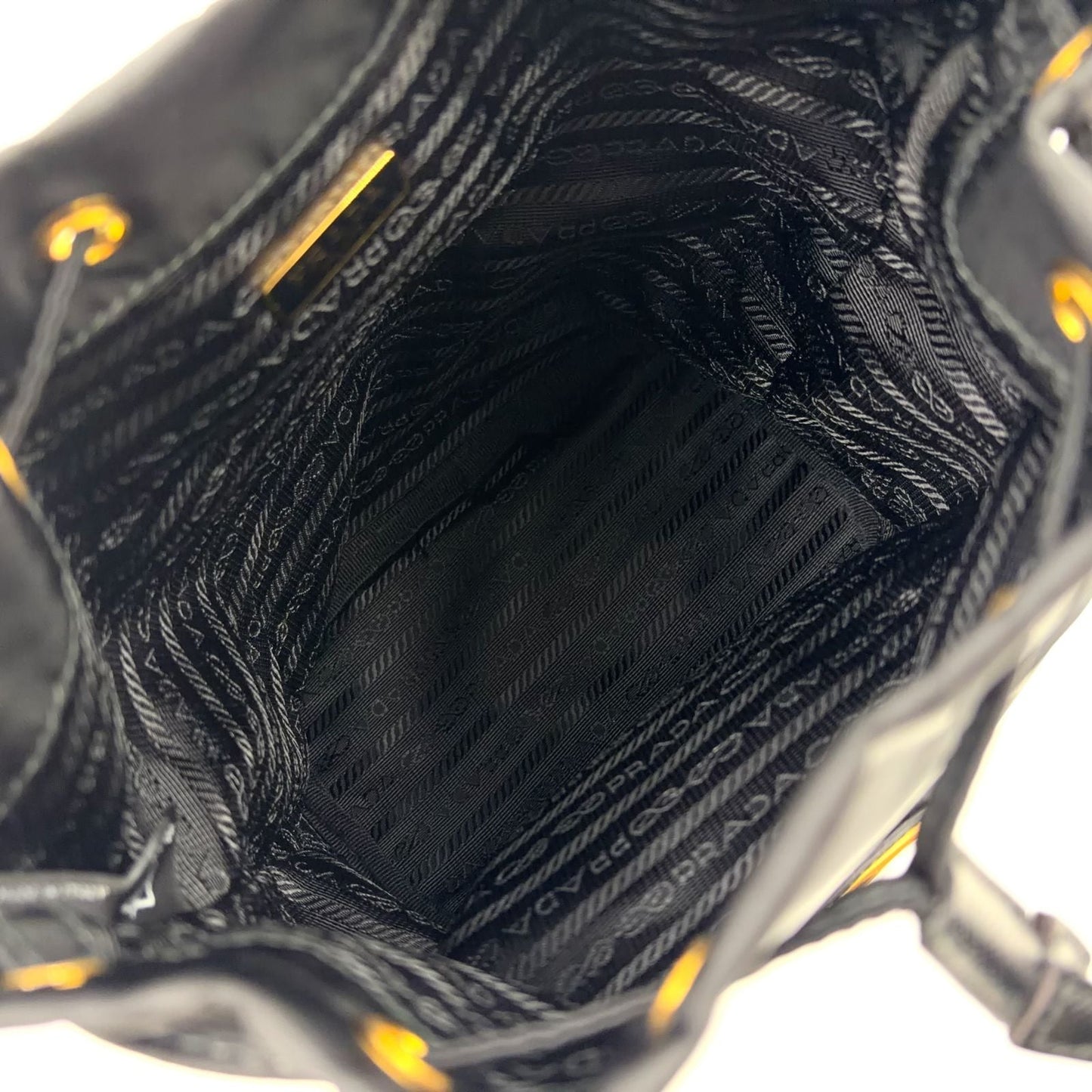 Prada Bucket 2-Way Nylon Black Handbag Gold