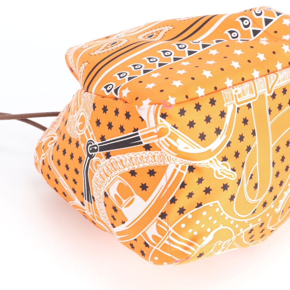 Hermes Ruby 25 Silk 100% Pouch Orange Drawstring Handbag Tote Mbm