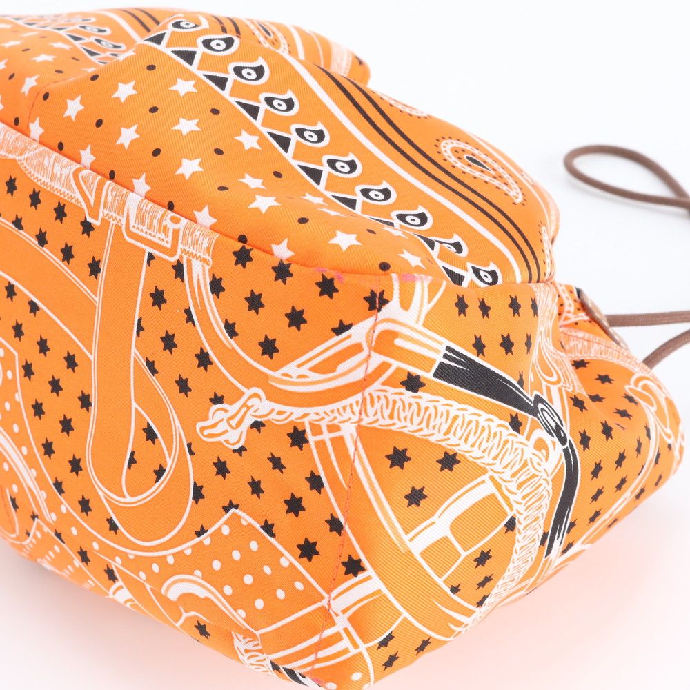 Hermes Ruby 25 Silk 100% Pouch Orange Drawstring Handbag Tote Mbm