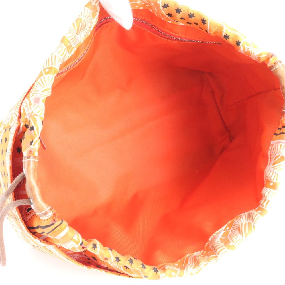 Hermes Ruby 25 Silk 100% Pouch Orange Drawstring Handbag Tote Mbm